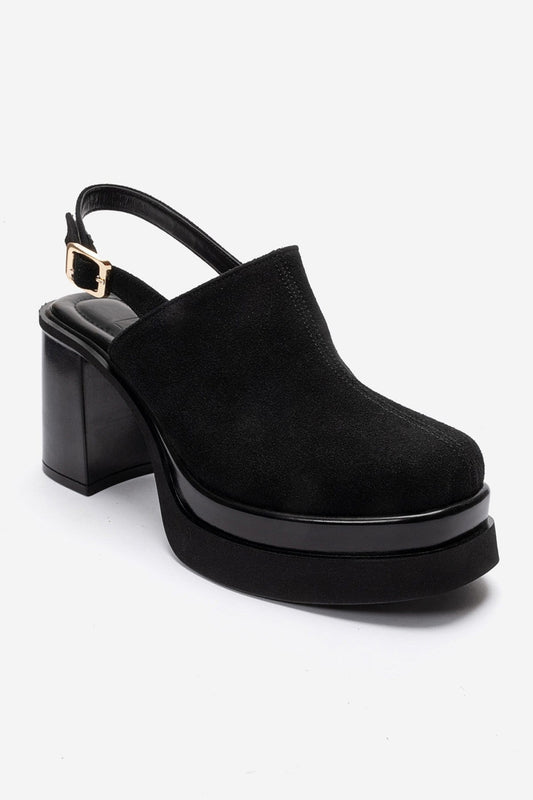 BAVIX - Black Suede Genuine Leather Slingback Platform Closed-Toe Block Heel Sandal (Women)