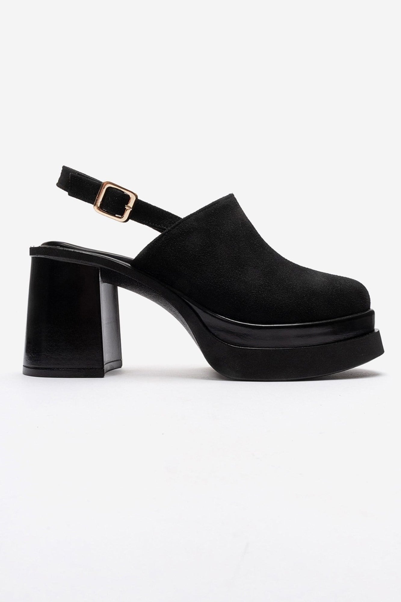 BAVIX - Black Suede Genuine Leather Slingback Platform Closed-Toe Block Heel Sandal (Women)
