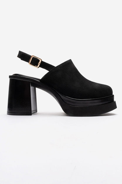 BAVIX - Black Suede Genuine Leather Slingback Platform Closed-Toe Block Heel Sandal (Women)