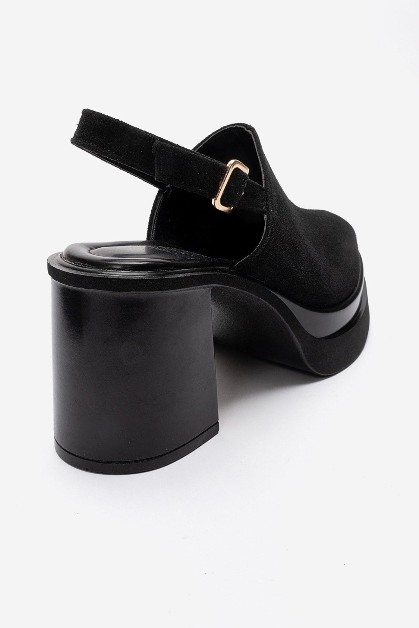 BAVIX - Black Suede Genuine Leather Slingback Platform Closed-Toe Block Heel Sandal (Women)
