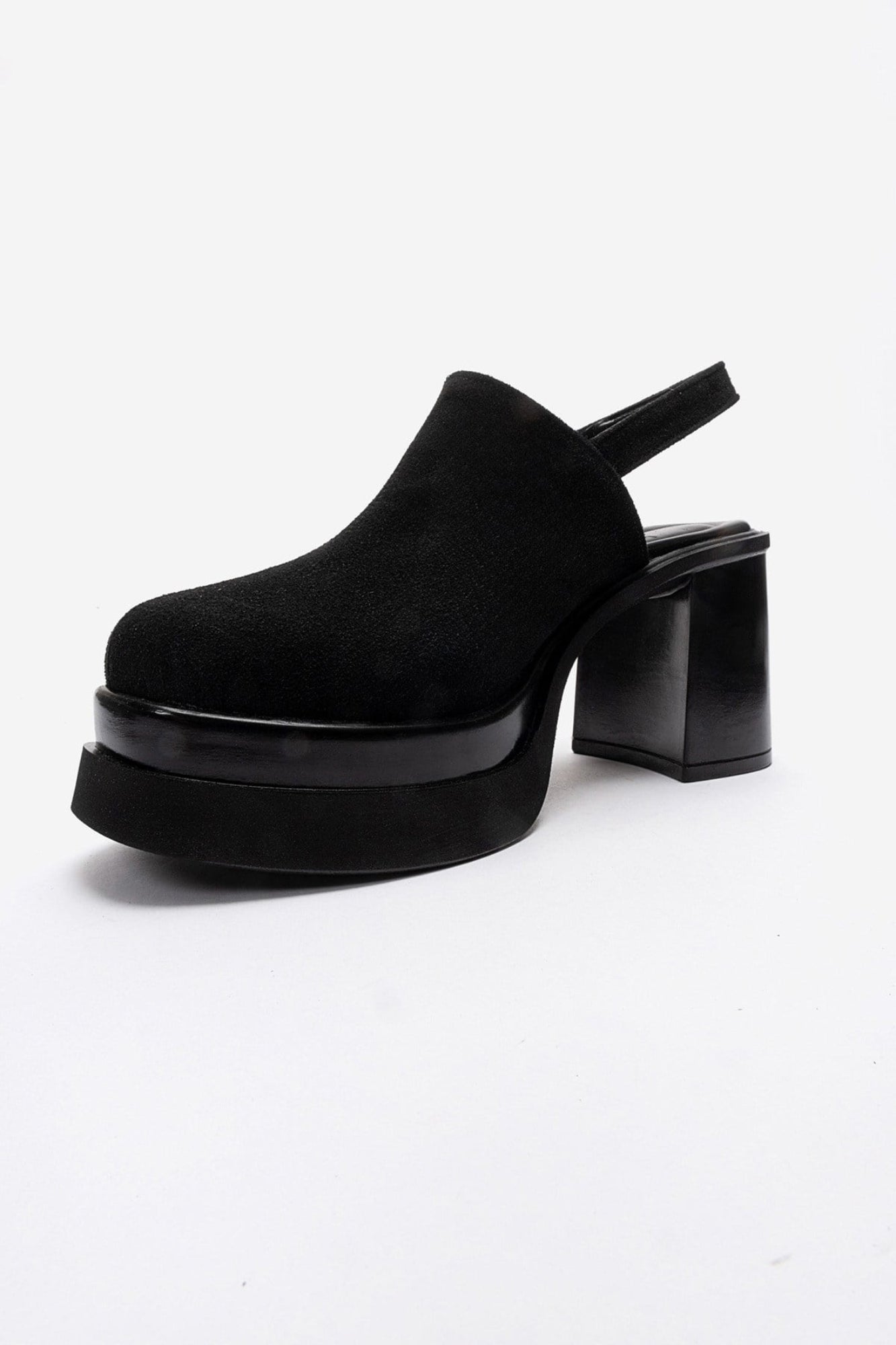 BAVIX - Black Suede Genuine Leather Slingback Platform Closed-Toe Block Heel Sandal (Women)