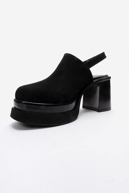 BAVIX - Black Suede Genuine Leather Slingback Platform Closed-Toe Block Heel Sandal (Women)