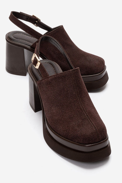 Bavix - Brown Platform Block Heel Closed-Toe Sandal (Women)