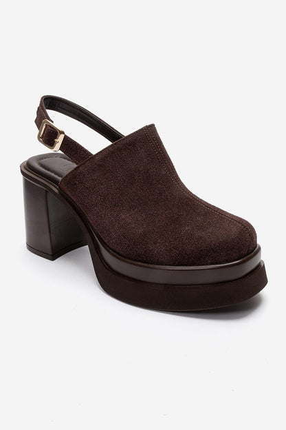 Bavix - Brown Platform Block Heel Closed-Toe Sandal (Women)
