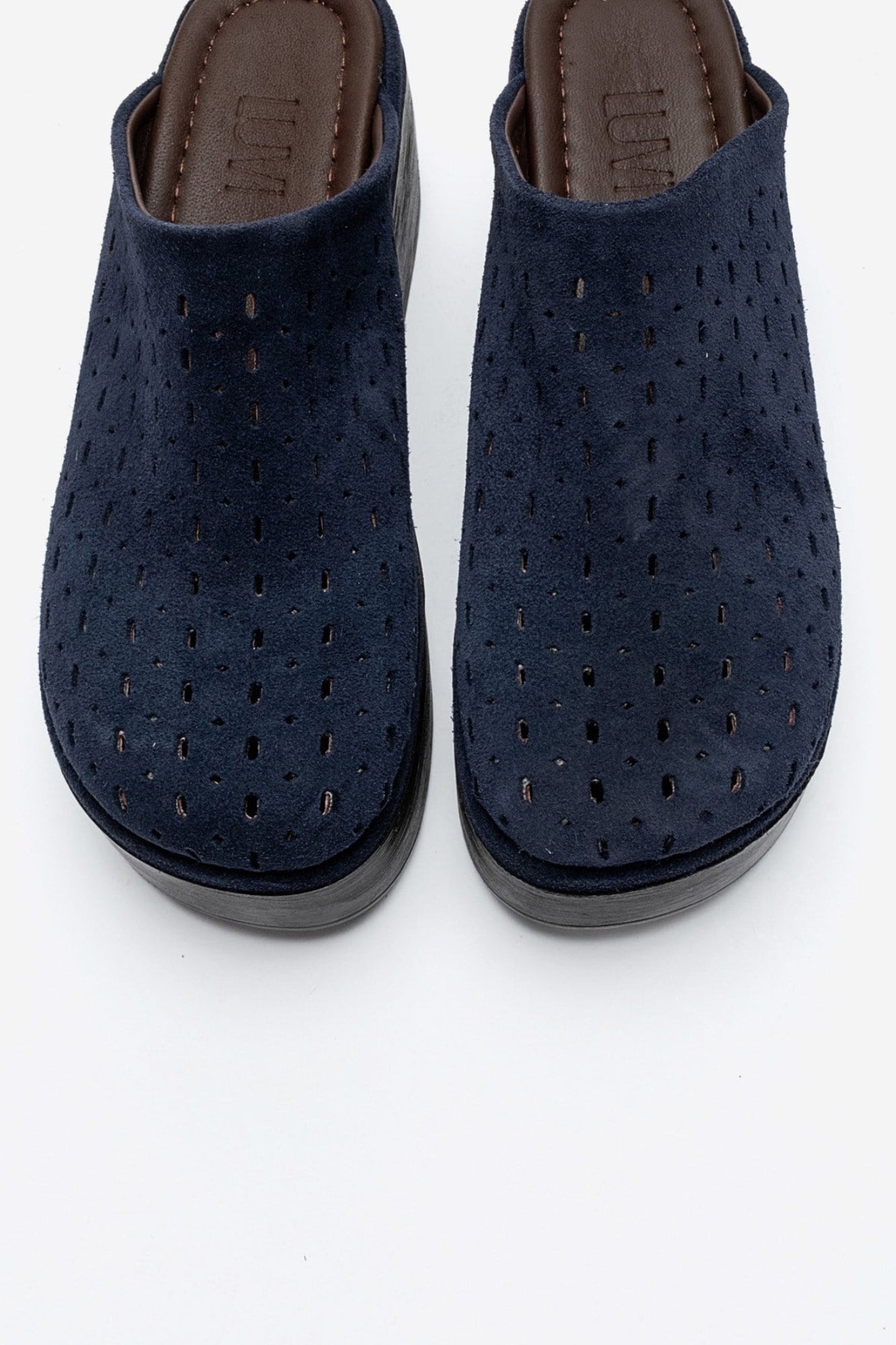 Lune - Navy Genuine Leather Platform Mule (Women)