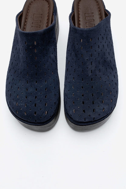 Lune - Navy Genuine Leather Platform Mule (Women)
