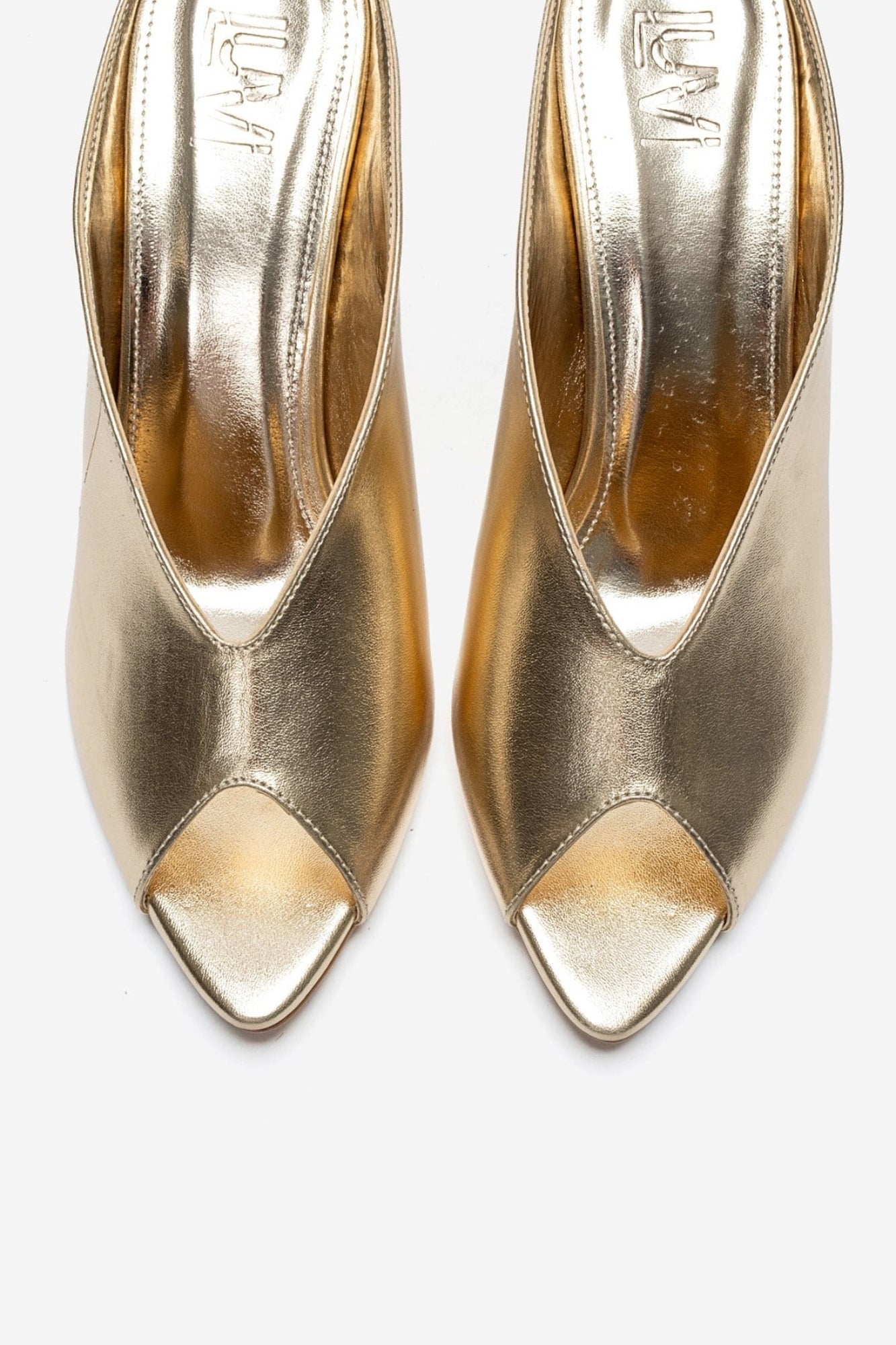PELINA - Gold Genuine Leather Thin Heel Mule (Women)