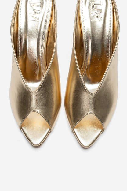PELINA - Gold Genuine Leather Thin Heel Mule (Women)