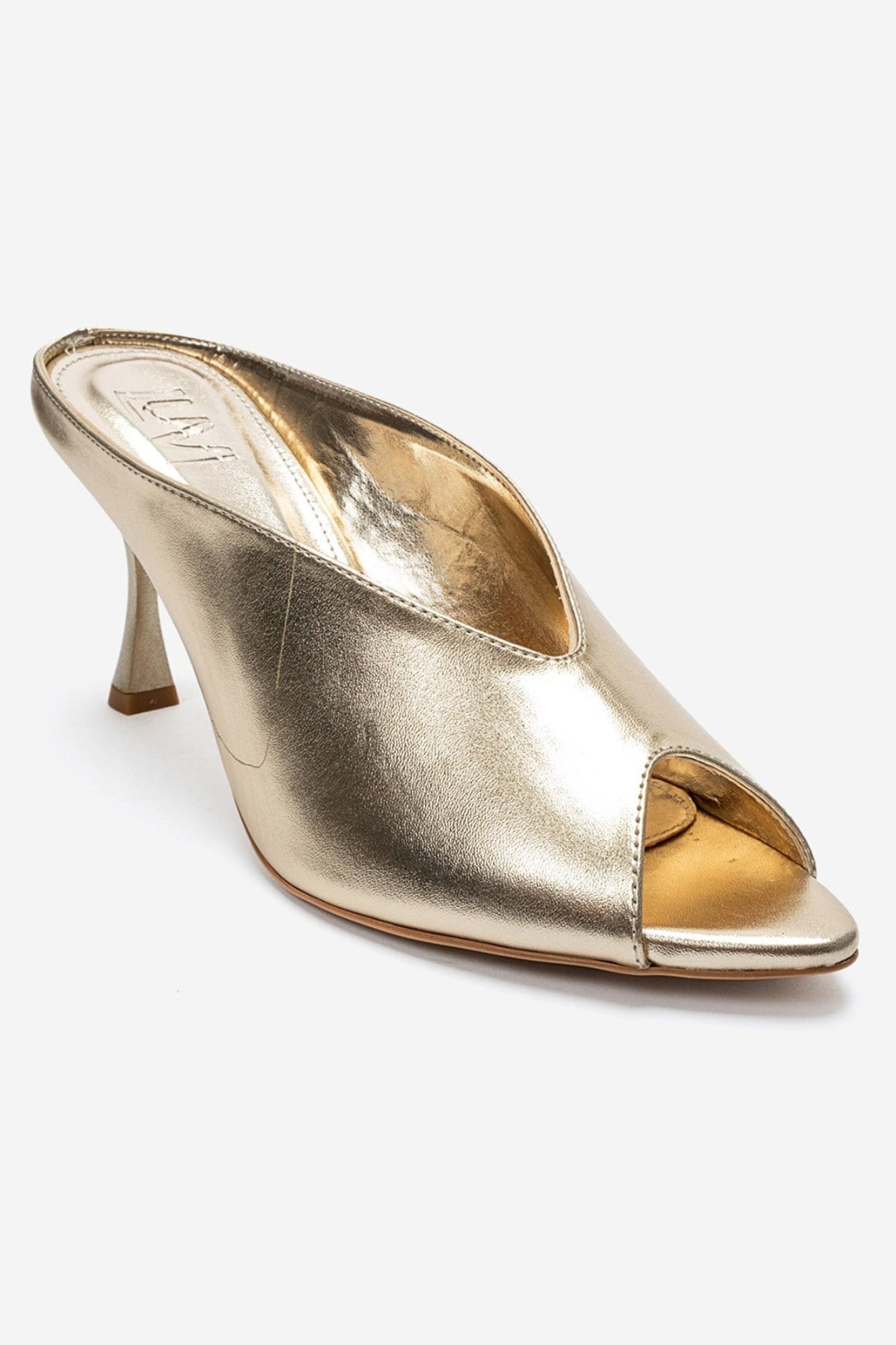 PELINA - Gold Genuine Leather Thin Heel Mule (Women)