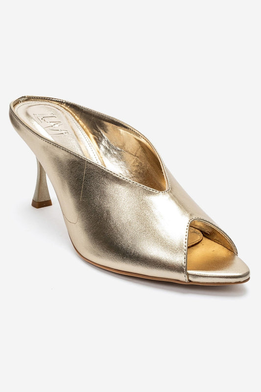 PELINA - Gold Genuine Leather Thin Heel Mule (Women)