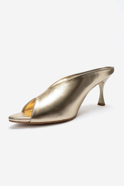 PELINA - Gold Genuine Leather Thin Heel Mule (Women)