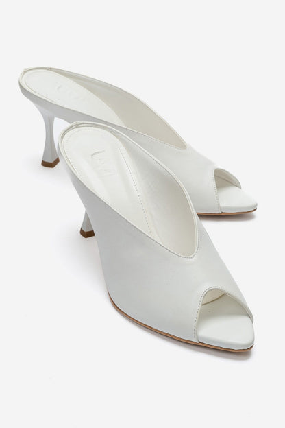 PELINA - White Genuine Leather Thin Heel Mule (Women)
