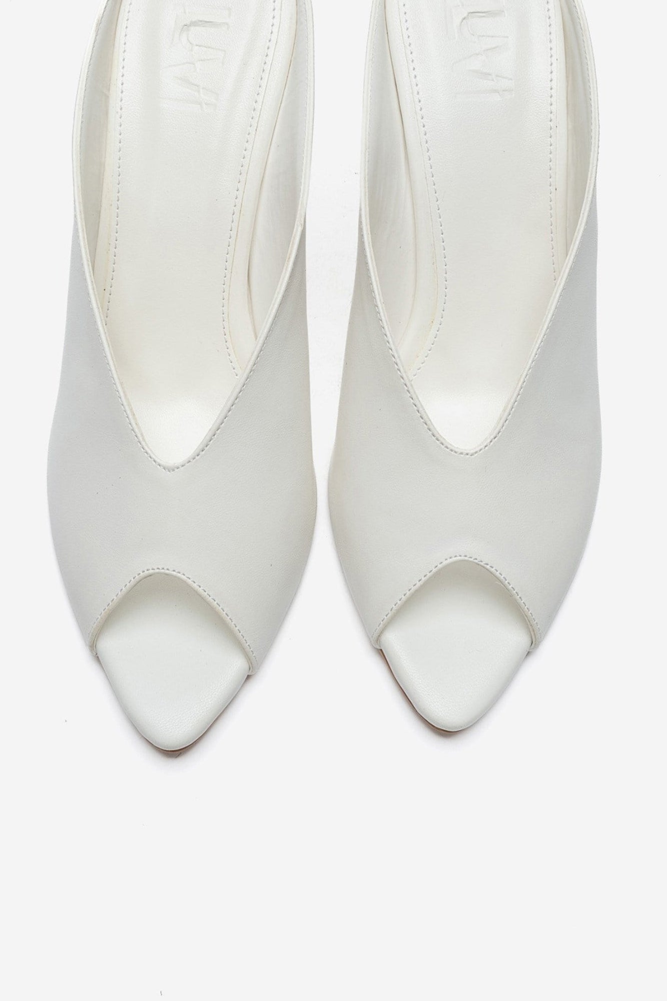PELINA - White Genuine Leather Thin Heel Mule (Women)