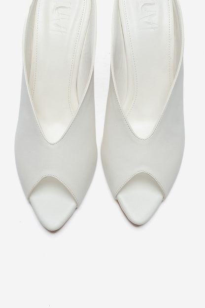 PELINA - White Genuine Leather Thin Heel Mule (Women)