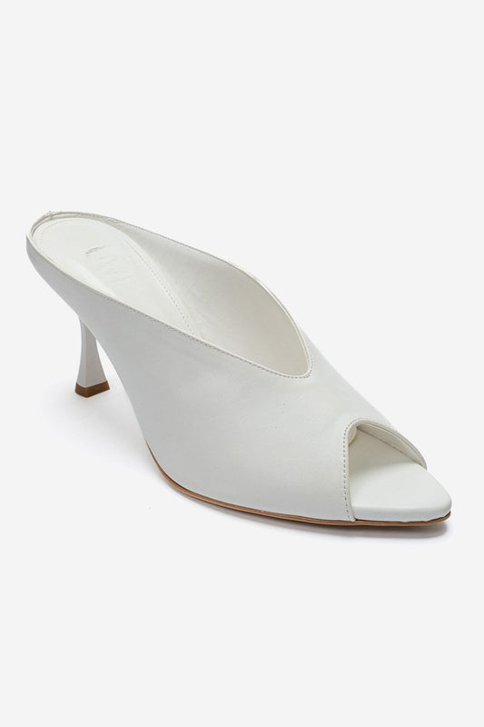 PELINA - White Genuine Leather Thin Heel Mule (Women)