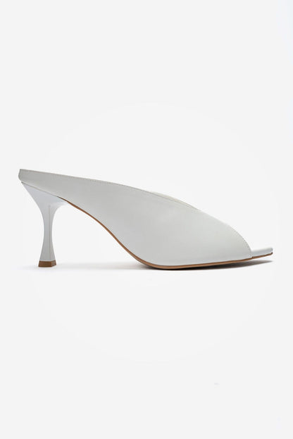PELINA - White Genuine Leather Thin Heel Mule (Women)