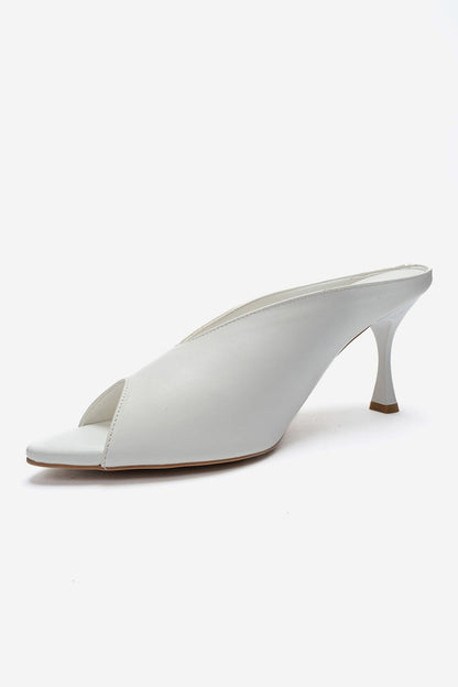 PELINA - White Genuine Leather Thin Heel Mule (Women)