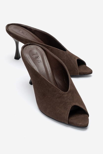 PELINA - Brown Genuine Leather Thin Heel Mule (Women)