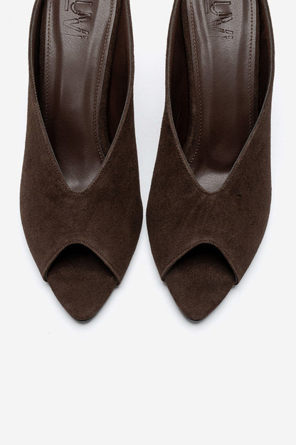 PELINA - Brown Genuine Leather Thin Heel Mule (Women)