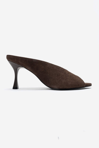 PELINA - Brown Genuine Leather Thin Heel Mule (Women)