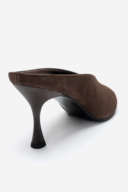 PELINA - Brown Genuine Leather Thin Heel Mule (Women)