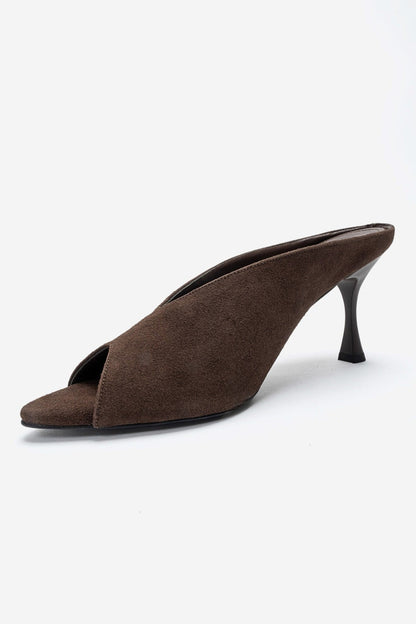 PELINA - Brown Genuine Leather Thin Heel Mule (Women)