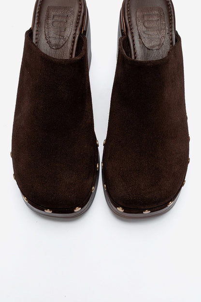 BELLUNE - Brown Genuine Leather Platform Block Heel Mule (Women)