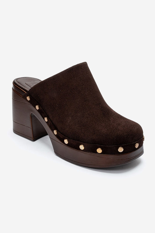 BELLUNE - Brown Genuine Leather Platform Block Heel Mule (Women)