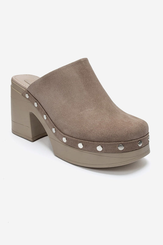 BELLUNE - Taupe Genuine Leather Platform Block Heel Mule (Women)