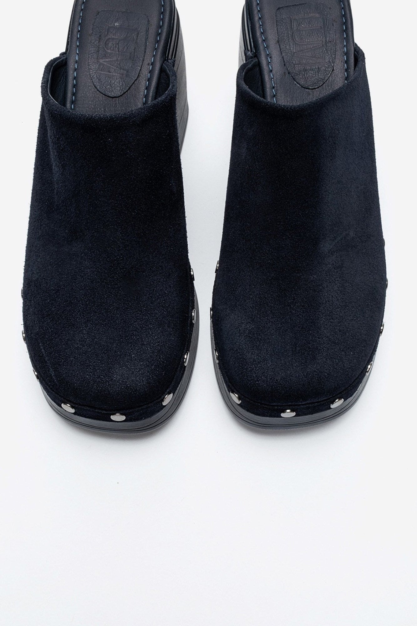 BELLUNE - Navy Genuine Leather Platform Block Heel Mule (Women)