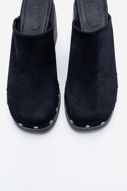 BELLUNE - Navy Genuine Leather Platform Block Heel Mule (Women)