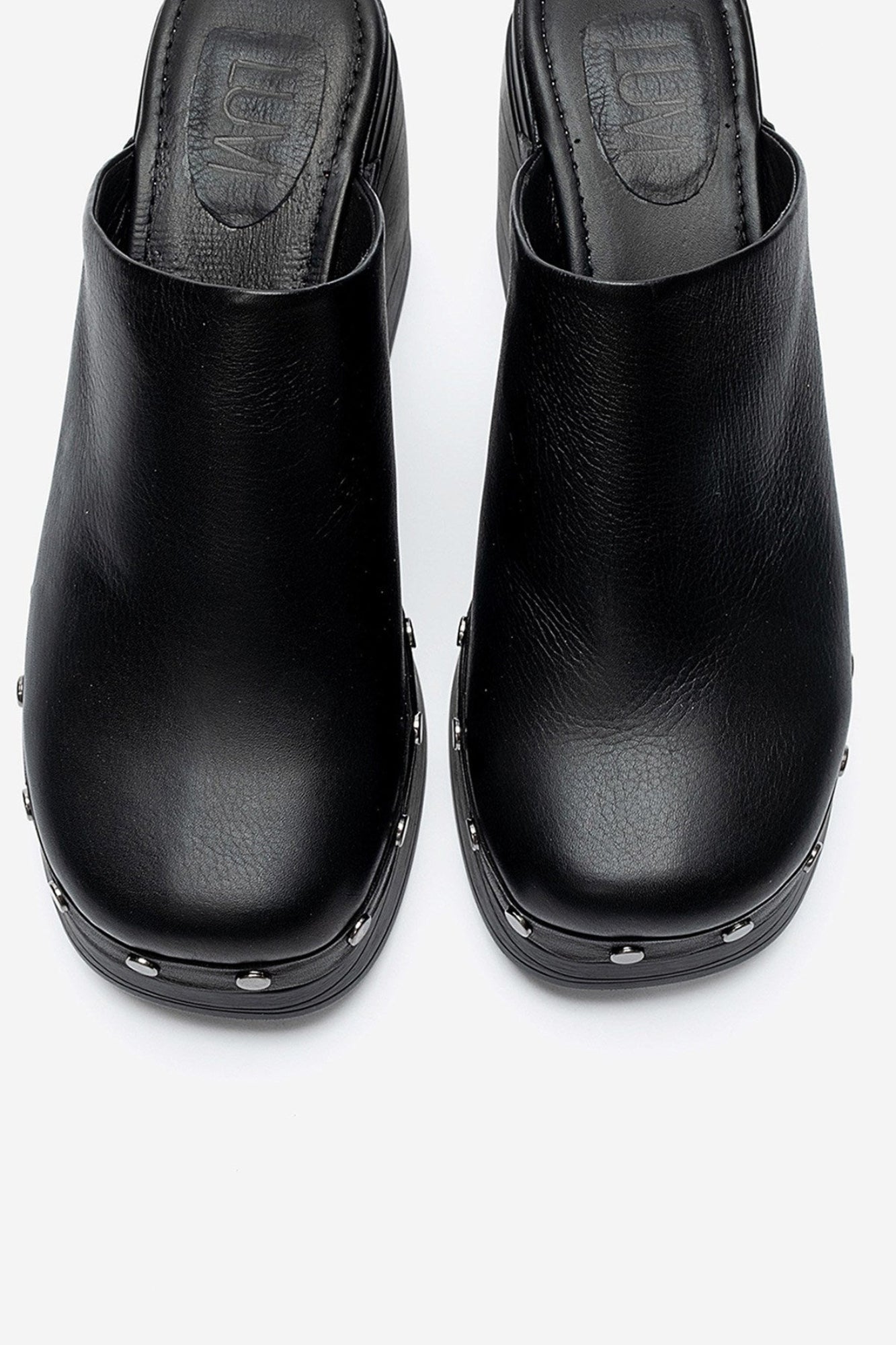 BELLUNE - Black Genuine Leather Platform Block Heel Mule (Women)