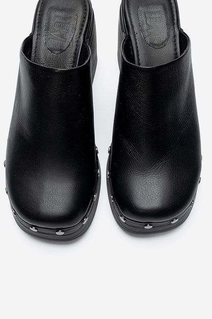 BELLUNE - Black Genuine Leather Platform Block Heel Mule (Women)