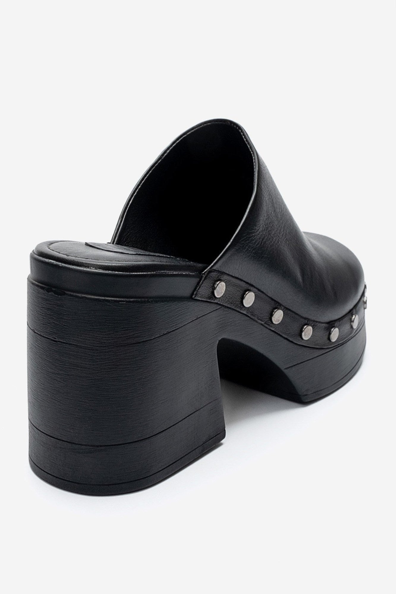 BELLUNE - Black Genuine Leather Platform Block Heel Mule (Women)