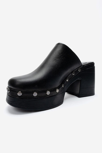 BELLUNE - Black Genuine Leather Platform Block Heel Mule (Women)