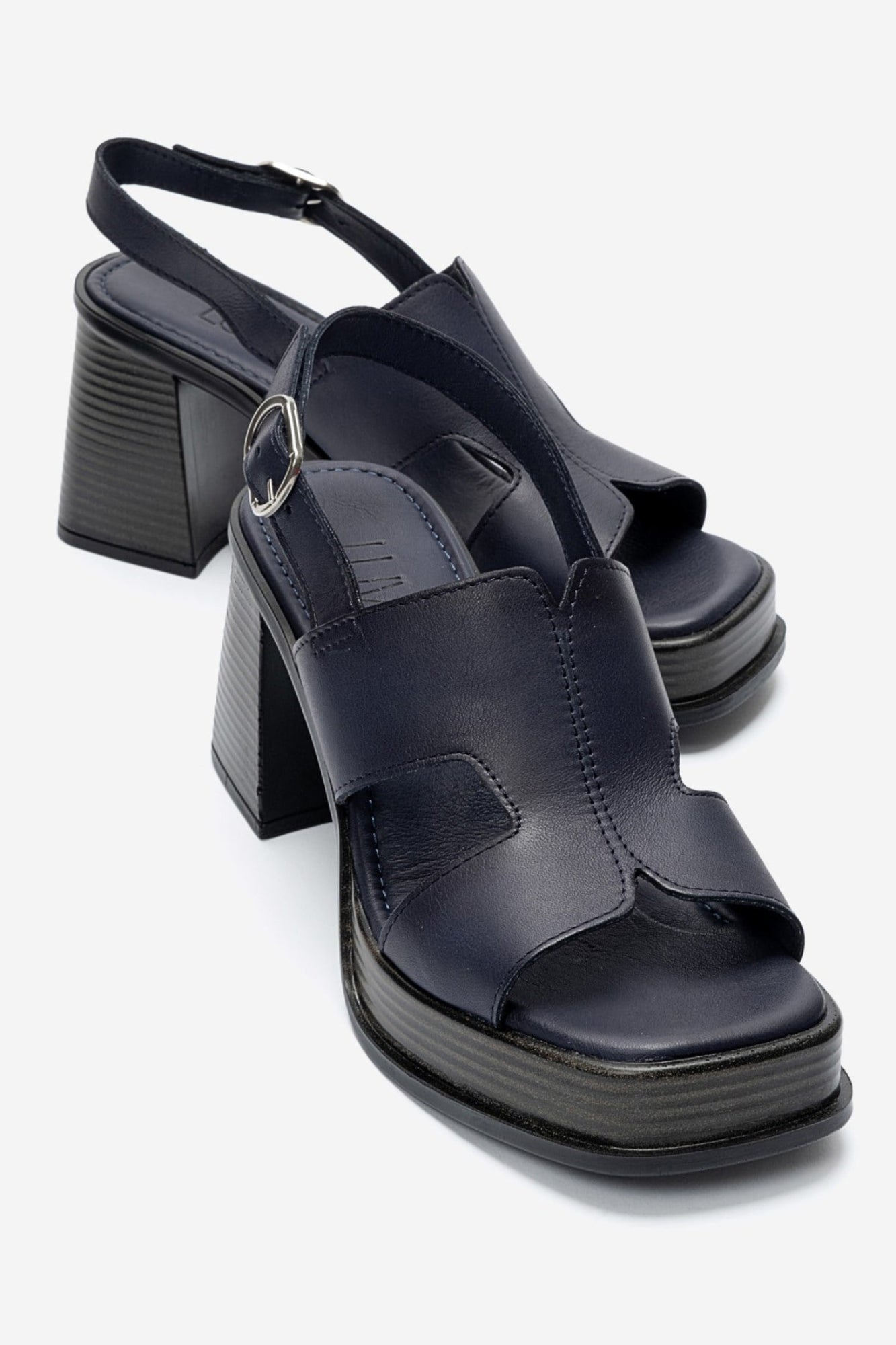 KEVIN - Navy Genuine Leather Platform Heel Sandal (Women)