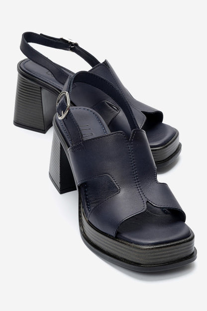 KEVIN - Navy Genuine Leather Platform Heel Sandal (Women)