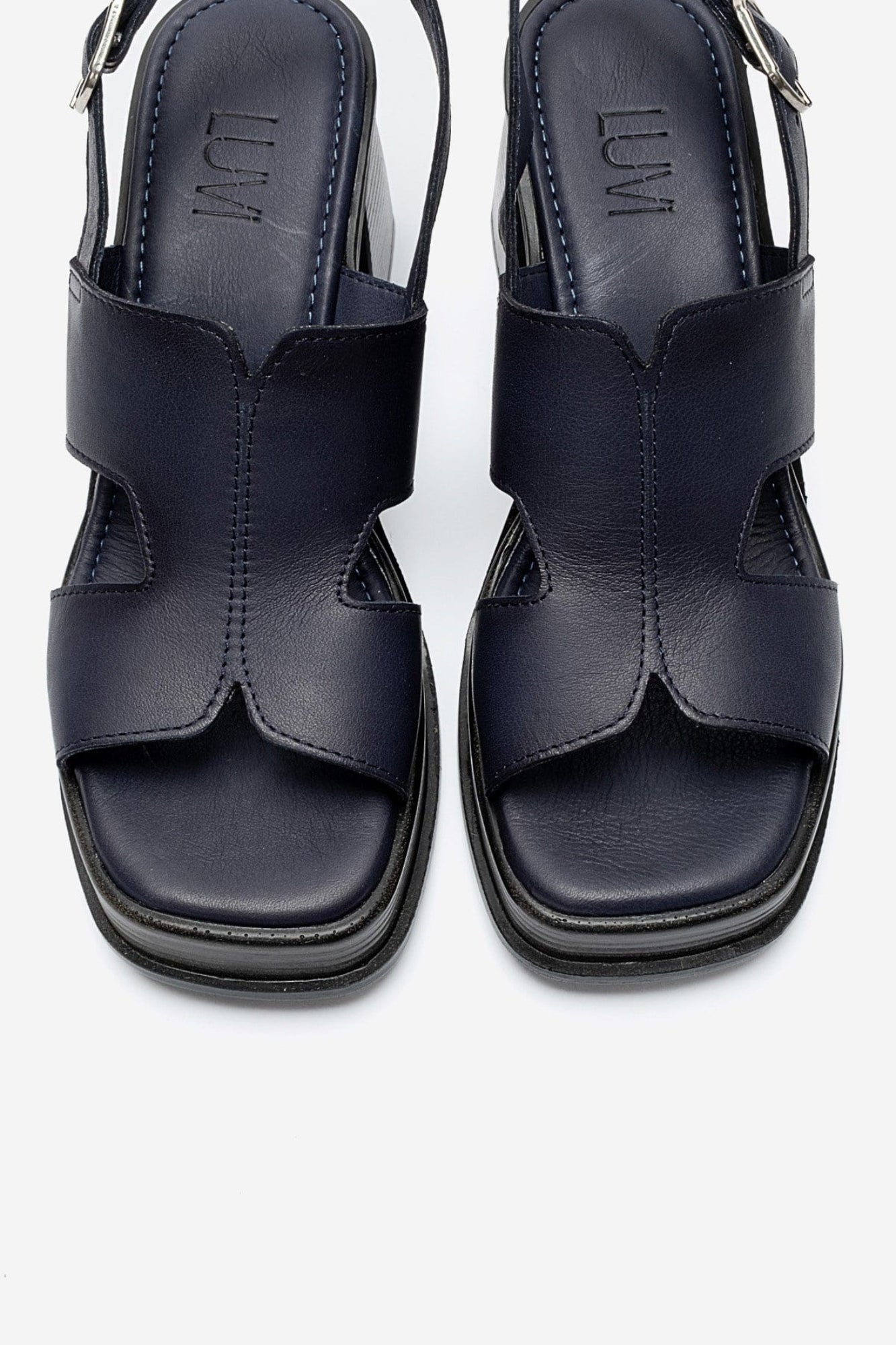KEVIN - Navy Genuine Leather Platform Heel Sandal (Women)
