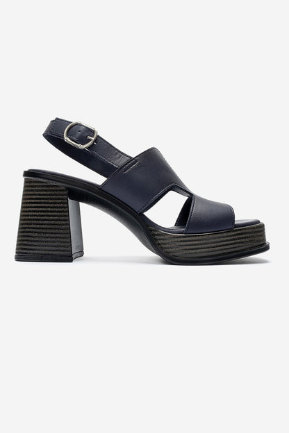 KEVIN - Navy Genuine Leather Platform Heel Sandal (Women)