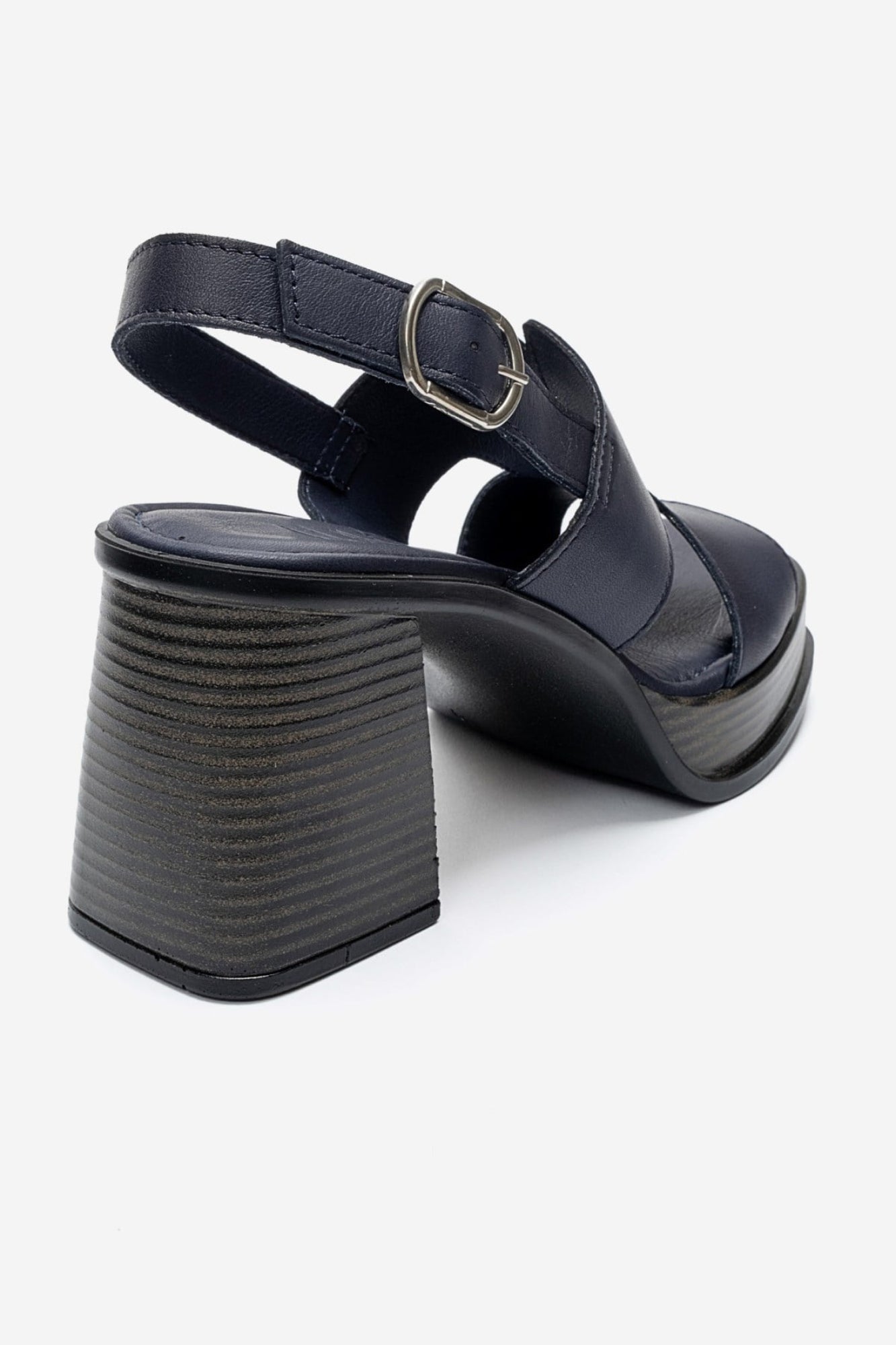 KEVIN - Navy Genuine Leather Platform Heel Sandal (Women)