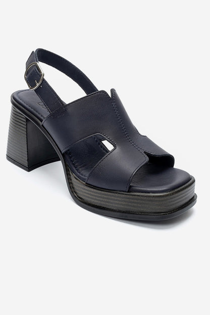 KEVIN - Navy Genuine Leather Platform Heel Sandal (Women)