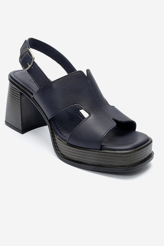 KEVIN - Navy Genuine Leather Platform Heel Sandal (Women)