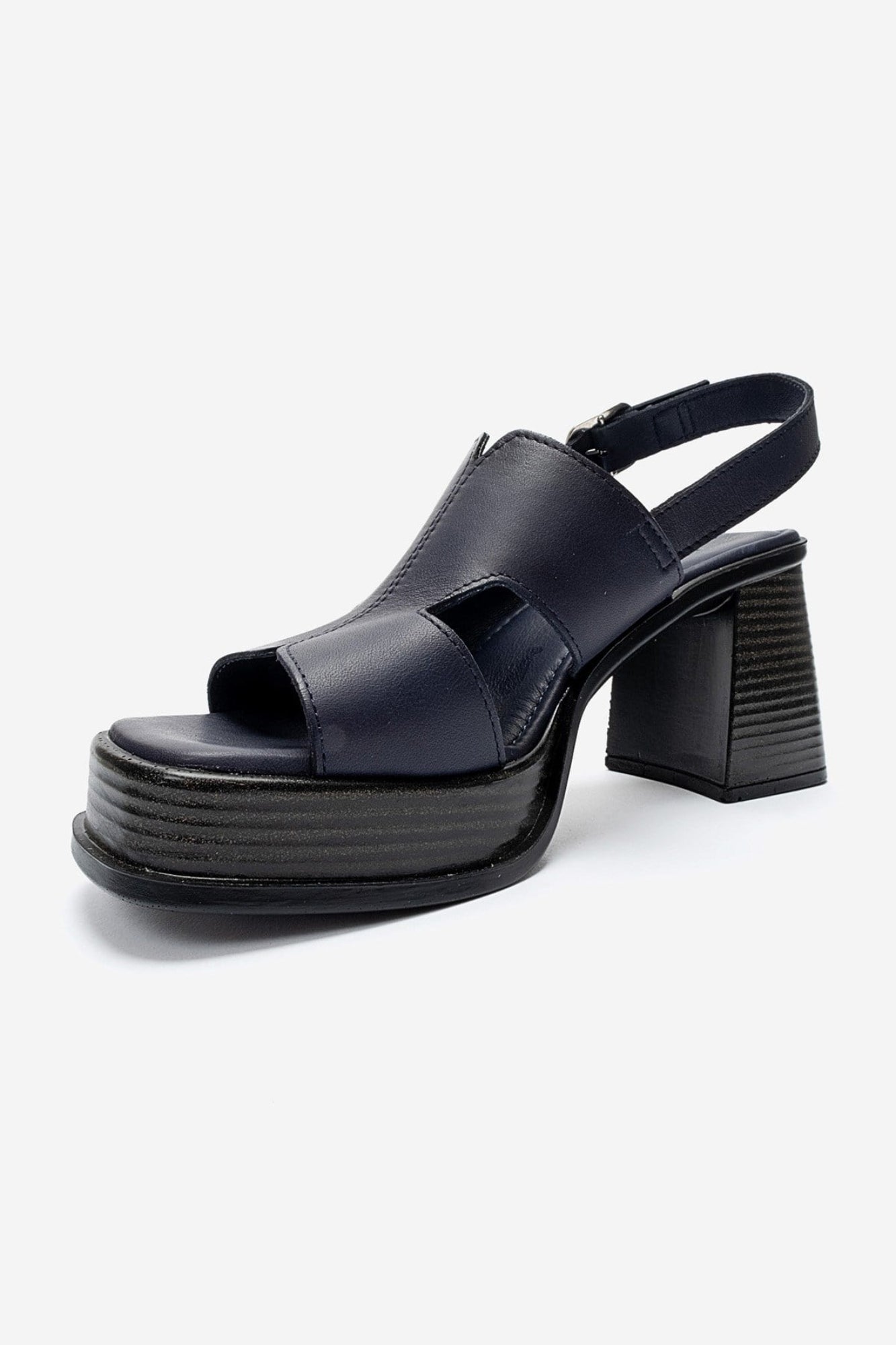 KEVIN - Navy Genuine Leather Platform Heel Sandal (Women)
