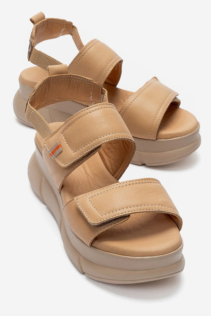 CELESTE - Taupe Genuine Leather Platform Sandal (Women)