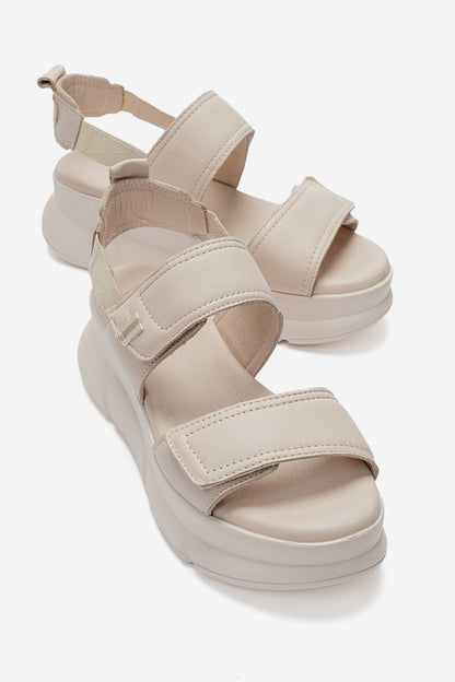 CELESTE - Beige Genuine Leather Platform Sandal (Women)