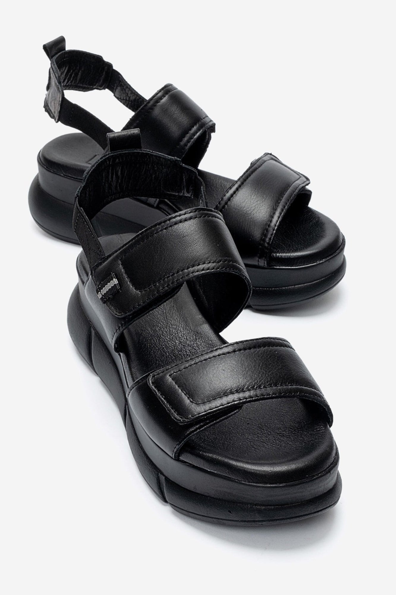 CELESTE - Black Genuine Leather Platform Sandal (Women)