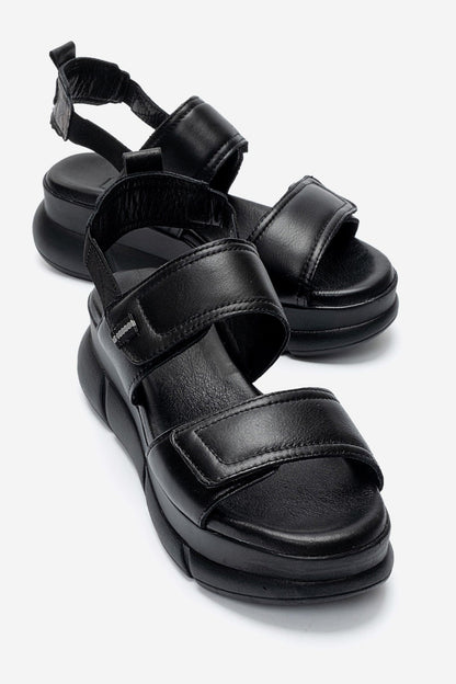 CELESTE - Black Genuine Leather Platform Sandal (Women)