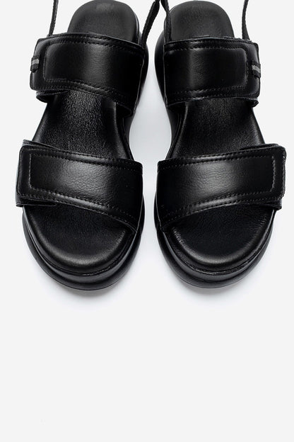CELESTE - Black Genuine Leather Platform Sandal (Women)