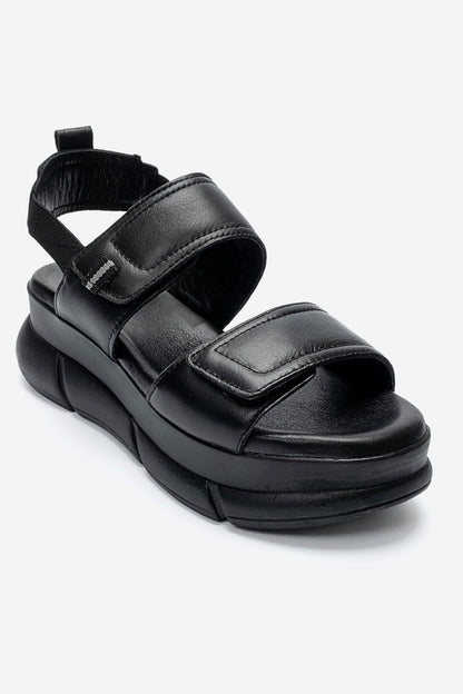 CELESTE - Black Genuine Leather Platform Sandal (Women)