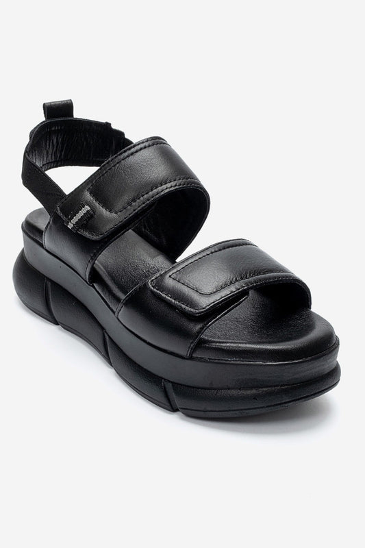 CELESTE - Black Genuine Leather Platform Sandal (Women)